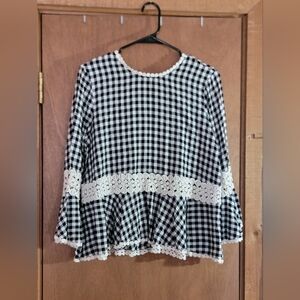 Everleigh Plaid Bell Sleeve Blouse Black And White Size S/P